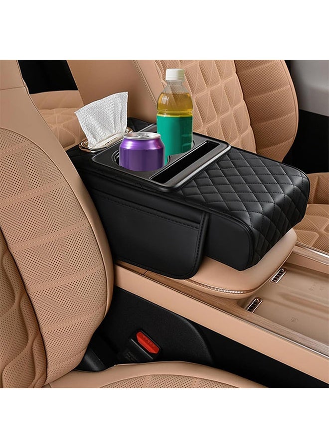 بكومور غطاء وسادة مسند ذراع السيارة متعدد الاستخدامات مع وحدة تحكم مركزية، مصنوع من جلد البولي يوريثان المقاوم للماء، مزود بحامل أكواب، وفتحة للهاتف، وعلبة مناديل، ومنظم داخلي متعدد الوظائف لسيارات الدفع الرباعي والسيدان. - Image 1